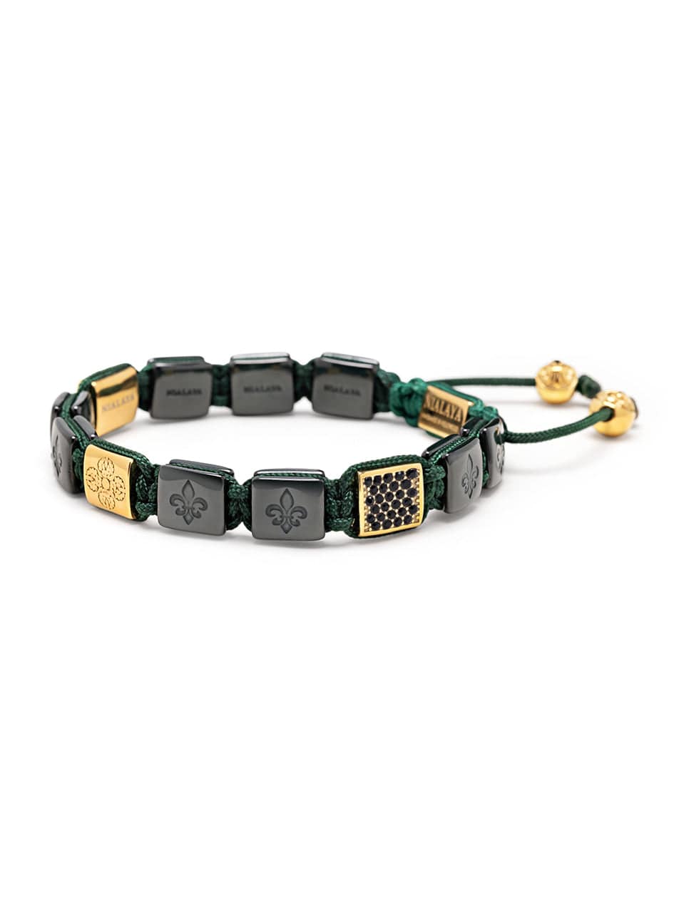 Nialaya Men's Flatbead Bracelet Men's Ceramic Flatbead Bracelet in Green and Gold