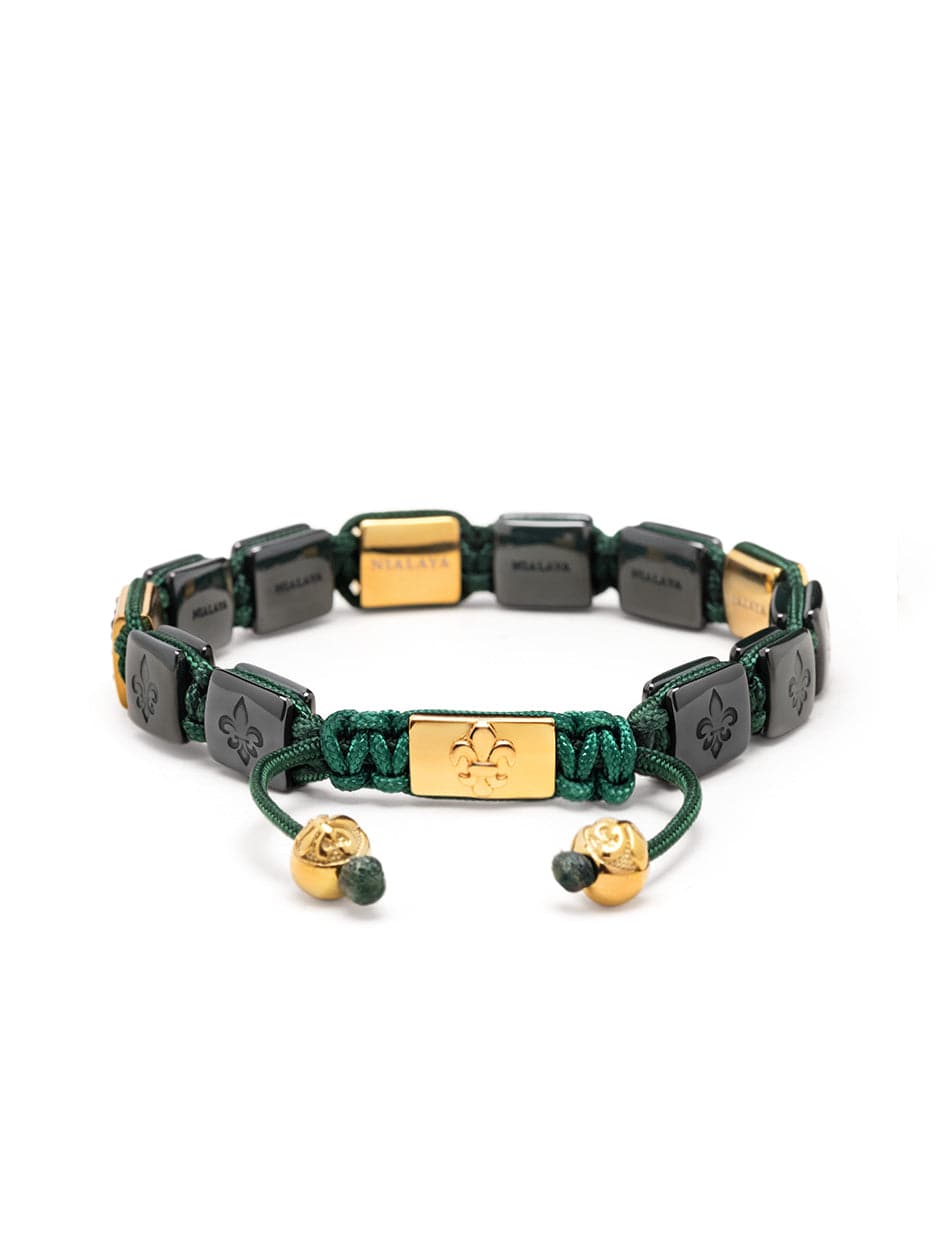 Nialaya Men's Flatbead Bracelet Men's Ceramic Flatbead Bracelet in Green and Gold
