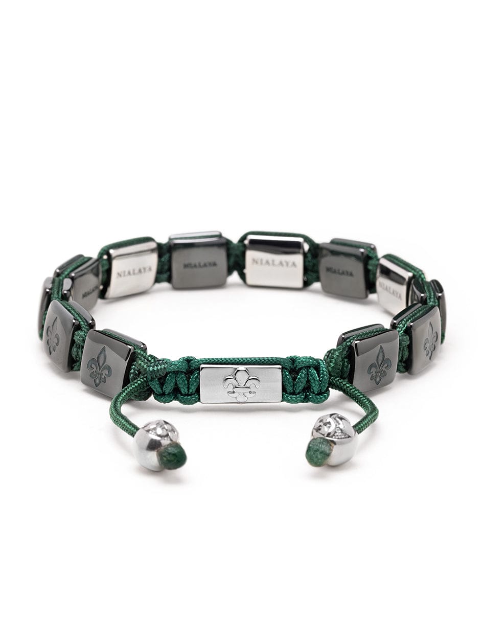 Nialaya Men's Flatbead Bracelet Men's Ceramic Flatbead Bracelet in Green and Silver
