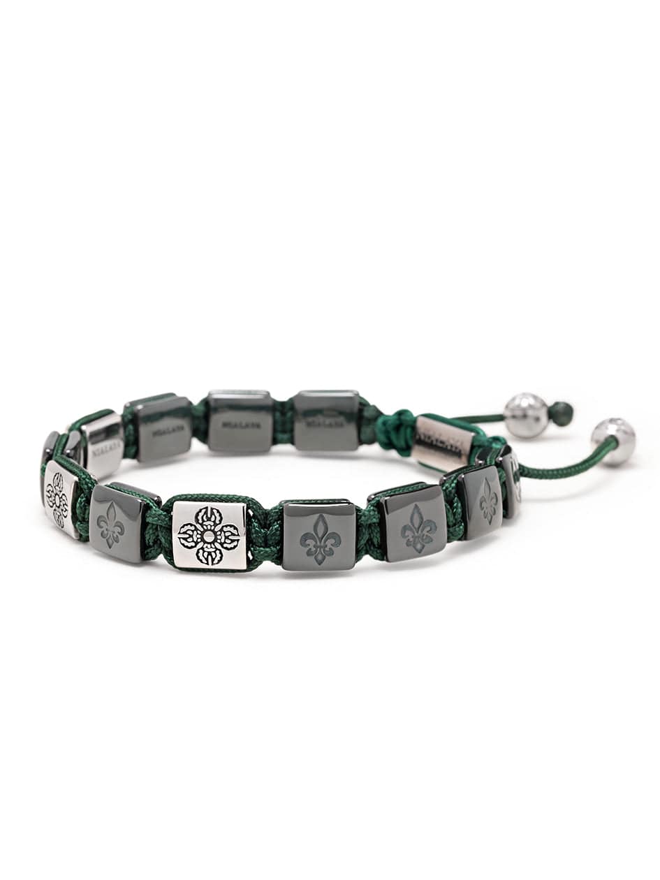 Nialaya Men's Flatbead Bracelet Men's Ceramic Flatbead Bracelet in Green and Silver