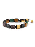 Nialaya Men's Flatbead Bracelet Men's Ceramic Flatbead Bracelet in Green, Red, Brown Tiger Eye, Green Jade and Gold