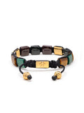 Nialaya Men's Flatbead Bracelet Men's Ceramic Flatbead Bracelet in Green, Red, Brown Tiger Eye, Green Jade and Gold