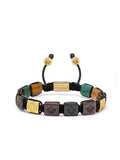 Nialaya Men's Flatbead Bracelet Men's Ceramic Flatbead Bracelet in Green, Red, Brown Tiger Eye, Green Jade and Gold