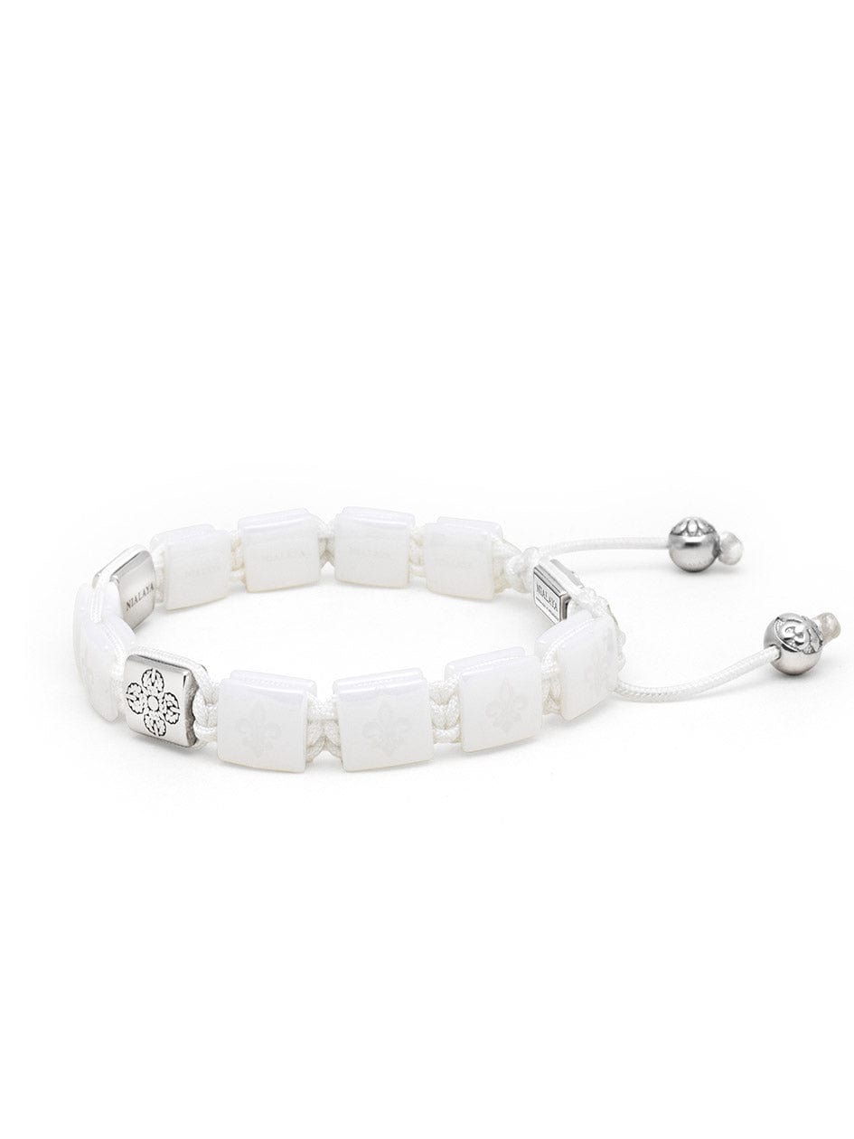 Nialaya Men's Flatbead Bracelet Men's Ceramic Flatbead Bracelet in White and Silver