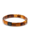 Nialaya Men's Flatbead Bracelet Men's Wristband with Brown Tiger Eye and Black CZ Diamond Flatbeads
