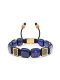 Nialaya Men's Flatbead Bracelet The CZ Flatbead Collection - Blue Lapis and Black CZ