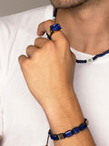 Nialaya Men's Flatbead Bracelet The CZ Flatbead Collection - Blue Lapis and Black CZ
