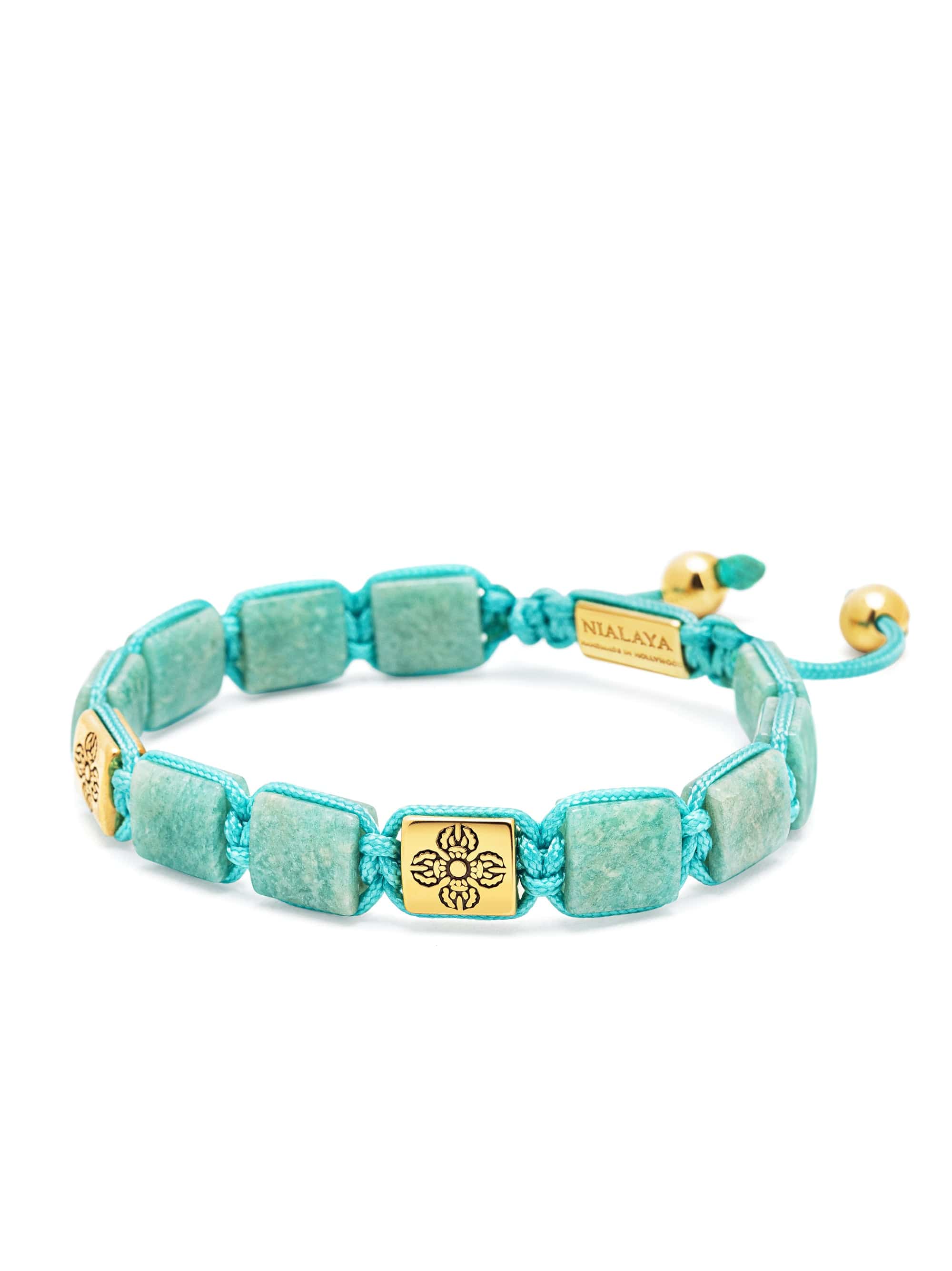 Nialaya Men's Flatbead Bracelet The Dorje Flatbead Collection - Amazonite and Gold The Dorje Flatbead Collection - Amazonite and Gold