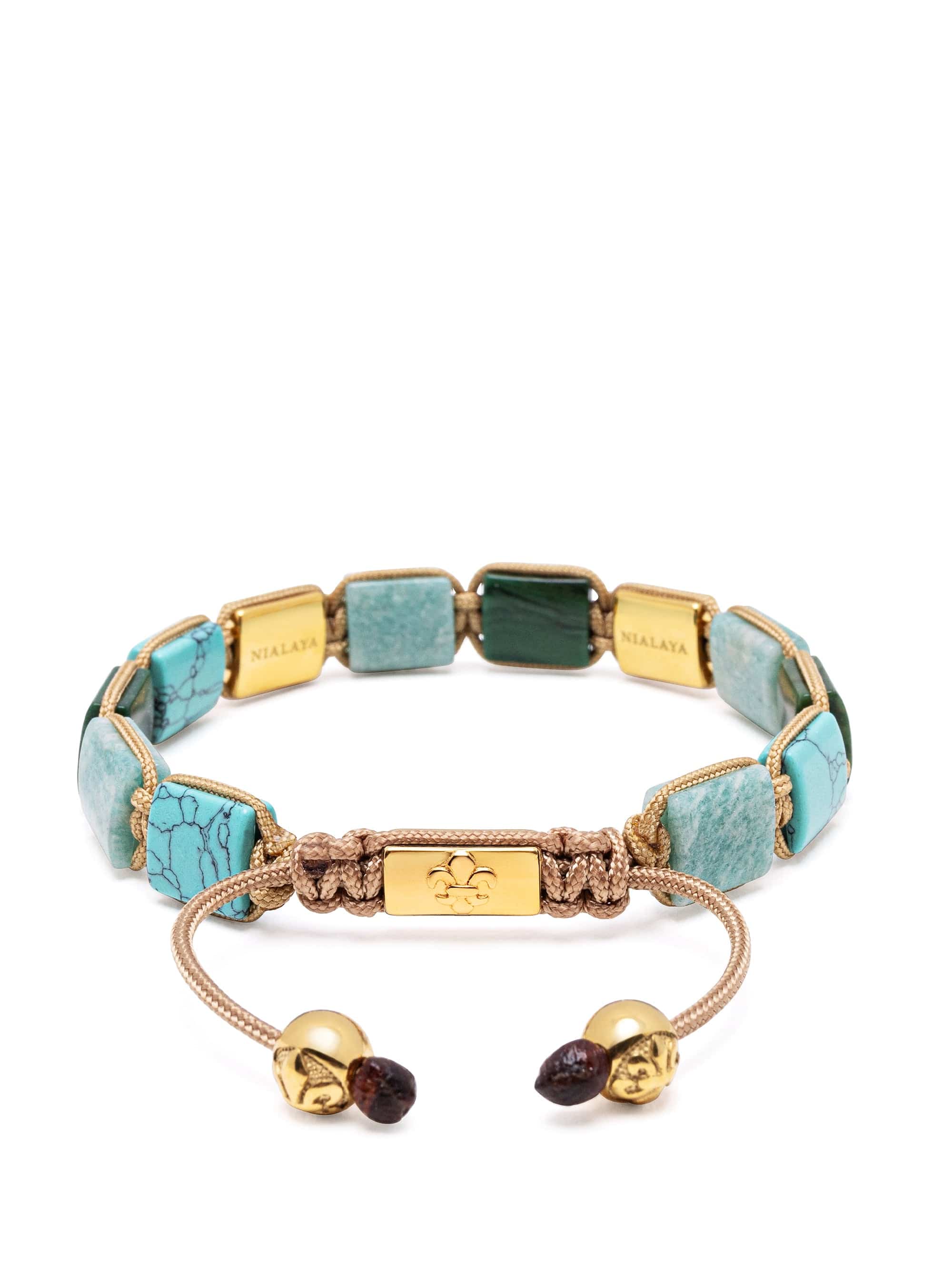 Nialaya Men's Flatbead Bracelet The Dorje Flatbead Collection - Amazonite, Turquoise and Green Malachite The Dorje Flatbead Collection - Amazonite, Turquoise and Green Malachite