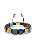 Nialaya Men's Flatbead Bracelet The Dorje Flatbead Collection - Blue Lapis, Green Jade, Brown Tiger Eye, Red Jade and Turquoise