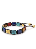 Nialaya Men's Flatbead Bracelet The Dorje Flatbead Collection - Blue Lapis, Green Jade, Brown Tiger Eye, Red Jade and Turquoise