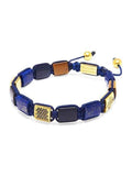 Nialaya Men's Flatbead Bracelet The Dorje Flatbead Collection - Blue Lapis, Matte Onyx, and Brown Tiger Eye