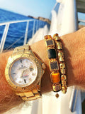 Nialaya Men's Flatbead Bracelet The Dorje Flatbead Collection - Matte Onyx and Brown Tiger Eye