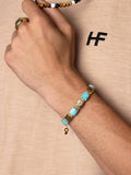 Nialaya Men's Flatbead Bracelet The Dorje Flatbead Collection - Turquoise and Gold