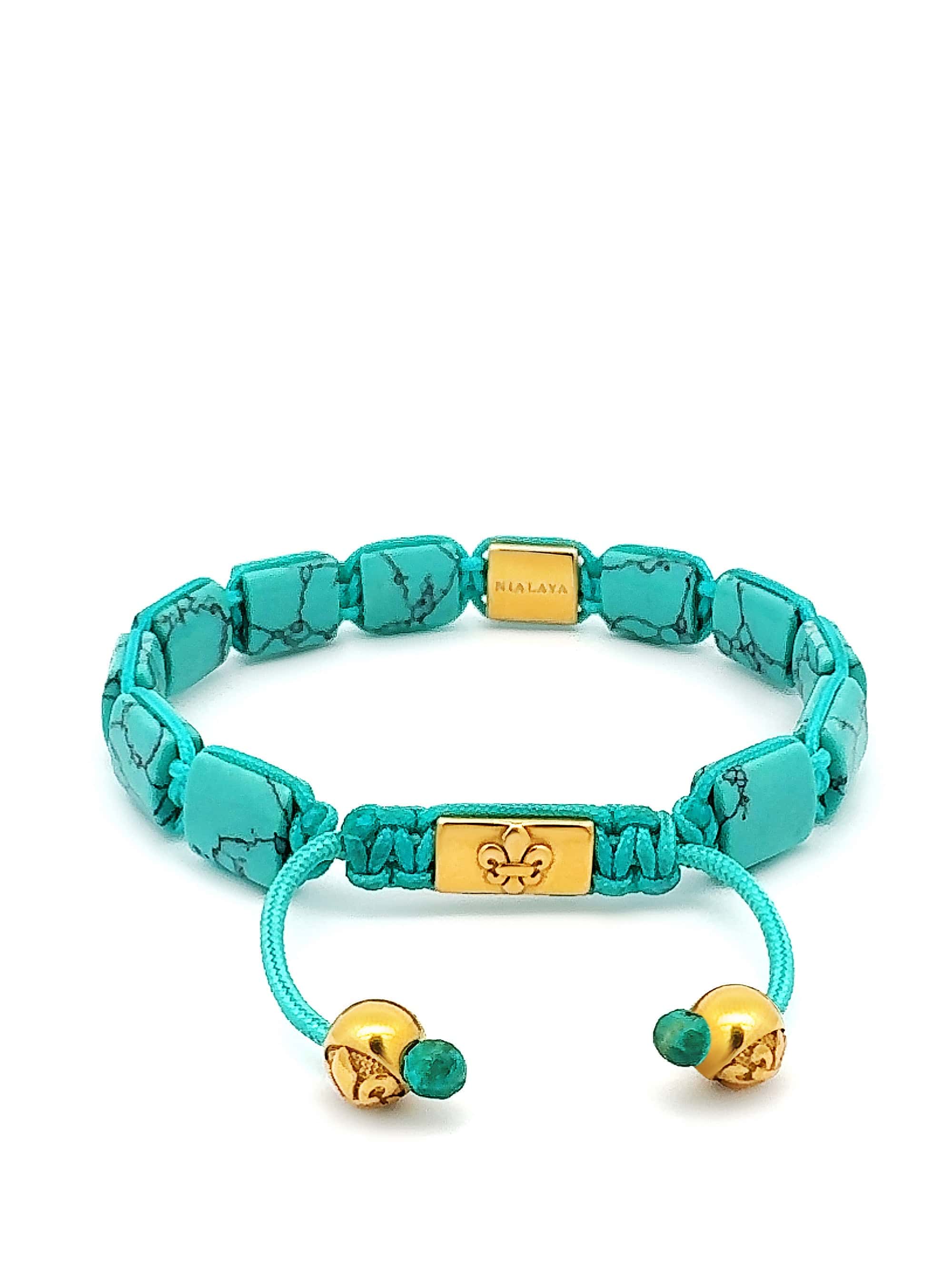 Nialaya Men's Flatbead Bracelet The Dorje Flatbead Collection - Turquoise and Gold