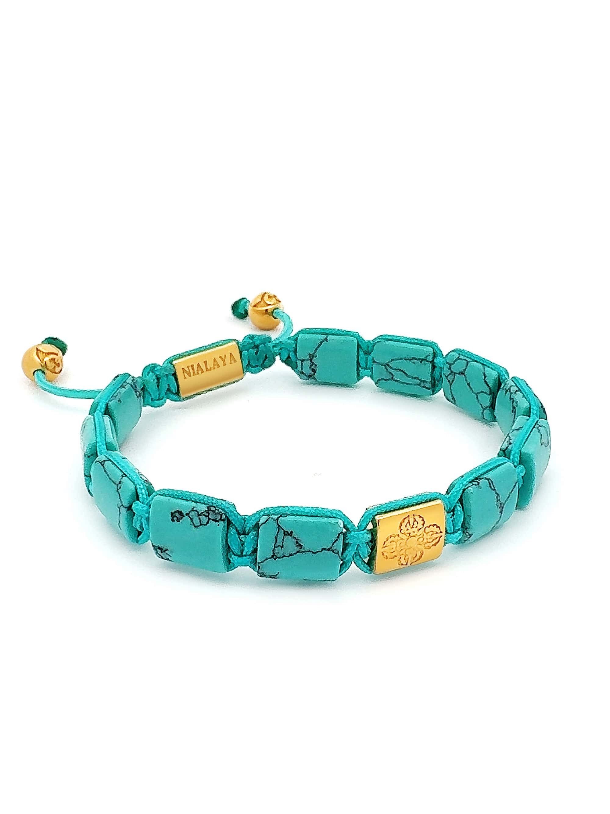 Nialaya Men's Flatbead Bracelet The Dorje Flatbead Collection - Turquoise and Gold