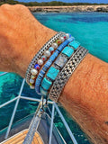 Nialaya Men's Flatbead Bracelet The Dorje Flatbead Collection - Turquoise and Silver