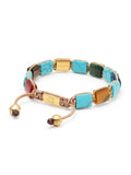 Nialaya Men's Flatbead Bracelet The Dorje Flatbead Collection - Turquoise, Blue Lapis, Red Jade, Brown Tiger Eye and Green Jade