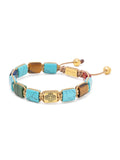 Nialaya Men's Flatbead Bracelet The Dorje Flatbead Collection - Turquoise, Blue Lapis, Red Jade, Brown Tiger Eye and Green Jade