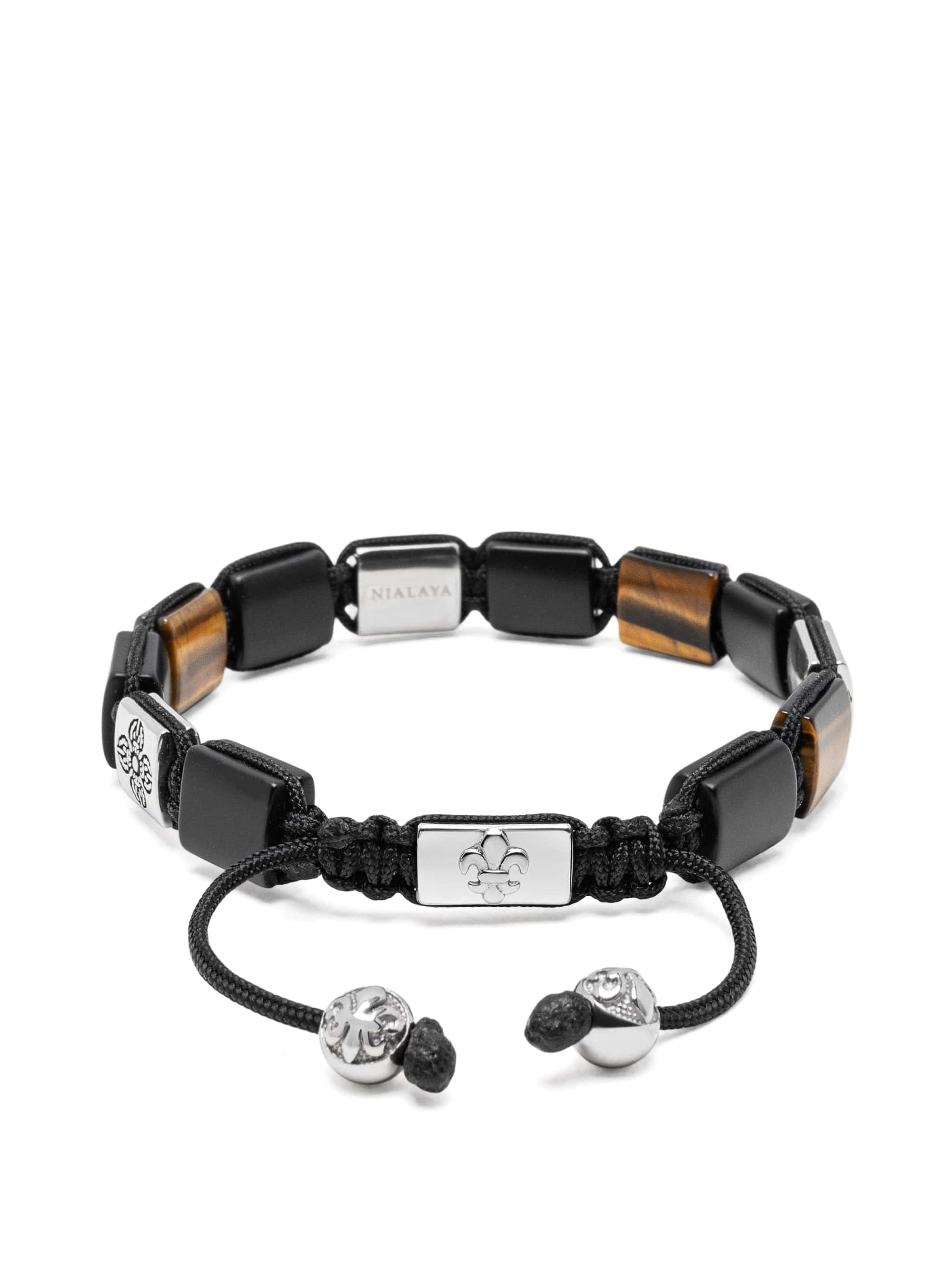 Nialaya Men's Flatbead Bracelet Tiger Eye Dorje Flatbead Bracelet Tiger Eye Dorje Flatbead Bracelet