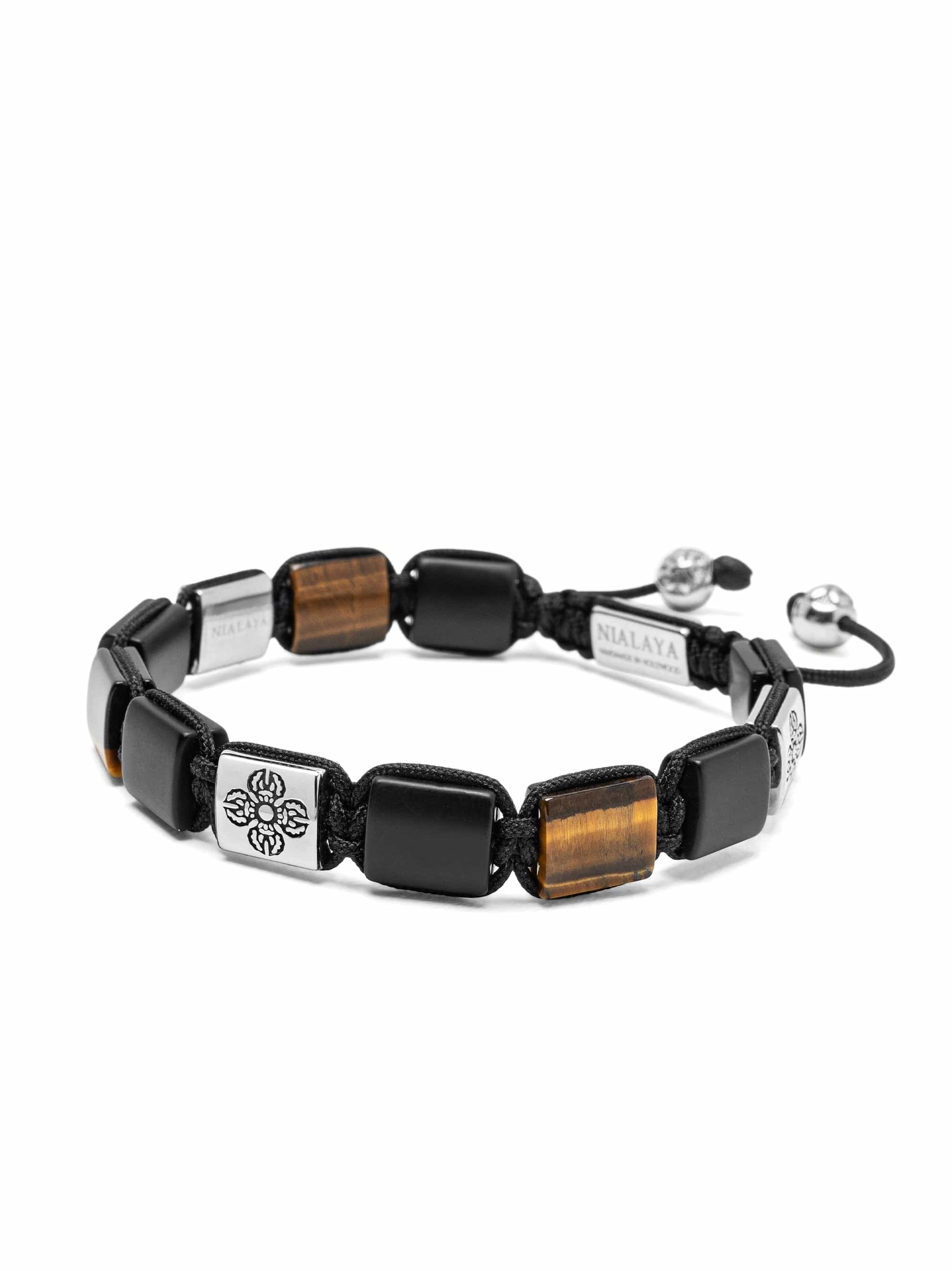 Nialaya Men's Flatbead Bracelet Tiger Eye Dorje Flatbead Bracelet Tiger Eye Dorje Flatbead Bracelet