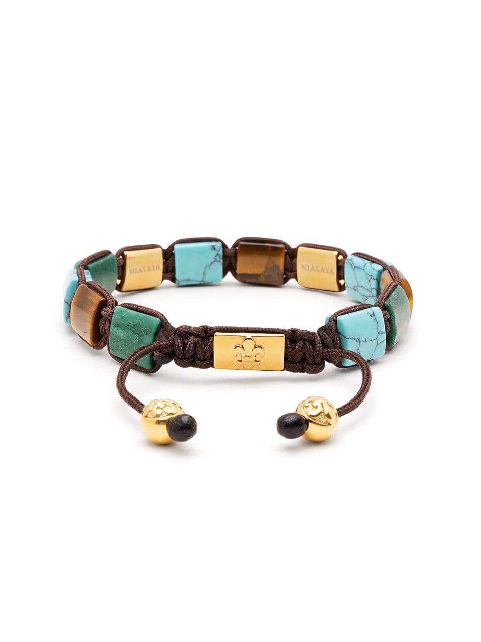 Nialaya Men's Flatbead The Dorje Flatbead Collection - Turquoise, Green Jade and Brown Tiger Eye