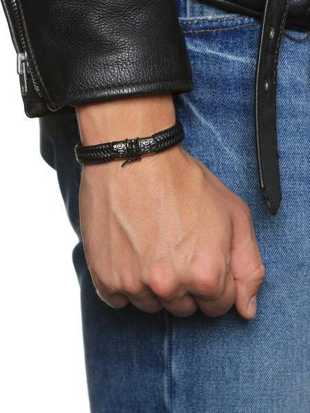 Nialaya Men's Leather Bracelet Black Leather With Black Rhodium Lock