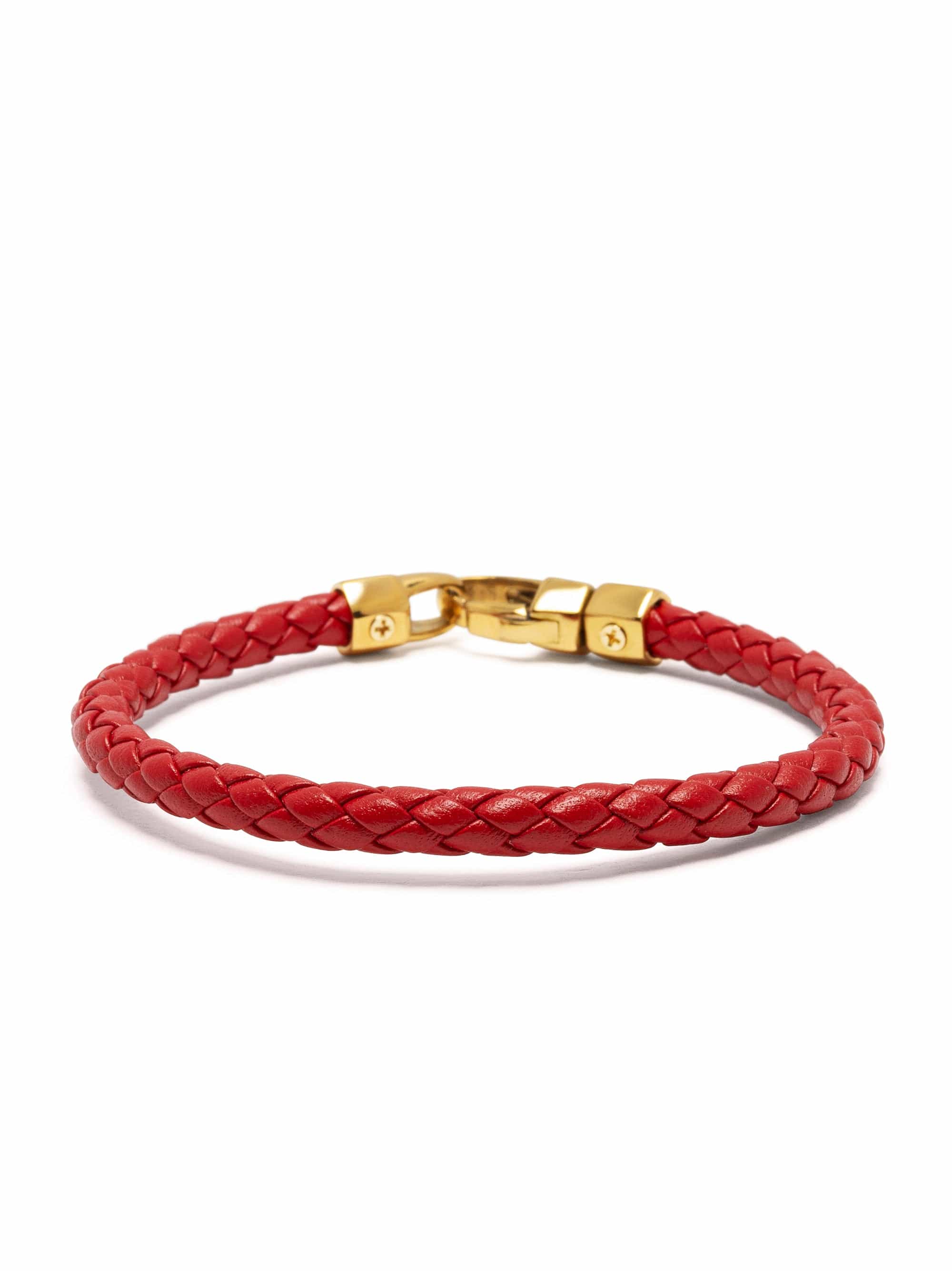 Nialaya Men's Leather Bracelet Braided Red Leather Bracelet with Gold Braided Red Leather Bracelet with Gold