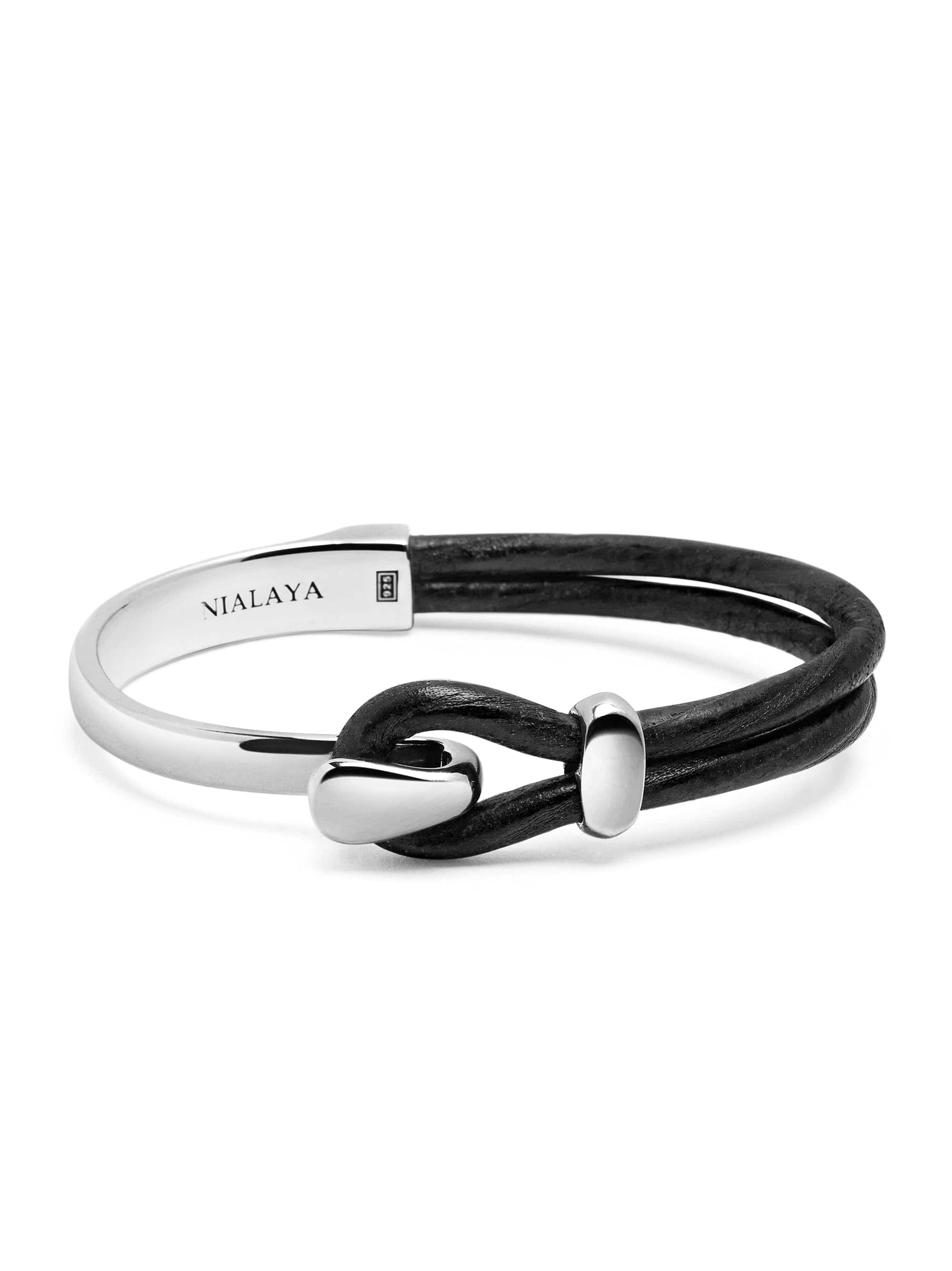 Nialaya Men's Leather Bracelet Leather & Sterling Silver Hook Bracelet Leather & Sterling Silver Hook Bracelet