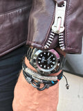 Nialaya Men's Leather Bracelet Men's Black Leather Bracelet with Black Rhodium Hook Clasp