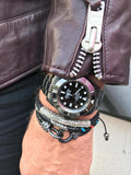 Nialaya Men's Leather Bracelet Men's Black Leather Bracelet with Black Rhodium Hook Clasp