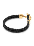 Nialaya Men's Leather Bracelet Men's Black Leather Bracelet with Gold Anchor Men's Gold Anchor Bracelet in Black Leather