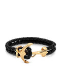 Nialaya Men's Leather Bracelet Men's Black Leather Bracelet with Gold Anchor Men's Gold Anchor Bracelet in Black Leather
