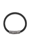 Men's Black Leather Bracelet with Silver Tube Lock