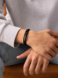 Nialaya Men's Leather Bracelet Men's Black Wrap Around Leather Bracelet