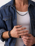 Nialaya Men's Leather Bracelet Men's Black Wrap Around Leather Bracelet