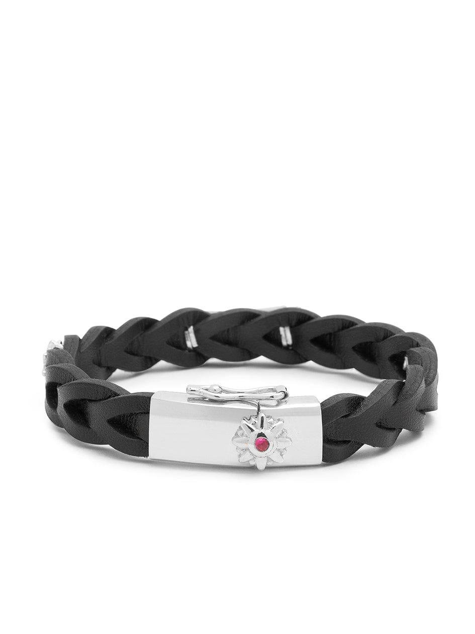Nialaya Men's Leather Bracelet Men's Braided Leather Bracelet with Sterling Silver Detail