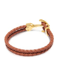 Nialaya Men's Leather Bracelet Men's Brown Leather Bracelet with Gold Anchor L (18cm / 7.1") MLTHCO_181