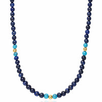 Beaded Necklace with Blue Lapis, Turquoise, and Gold