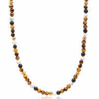 Beaded Necklace with Brown Tiger Eye, Howlite, and Onyx