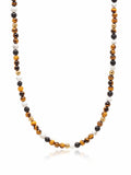 Beaded Necklace with Brown Tiger Eye, Howlite, and Onyx