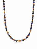 Nialaya Men's Necklace Beaded Necklace with Dumortierite, Brown Tiger Eye, and Gold 24 Inches / 60.96 cm MNEC_227