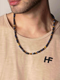 Nialaya Men's Necklace Beaded Necklace with Dumortierite, Brown Tiger Eye, and Gold 24 Inches / 60.96 cm MNEC_227