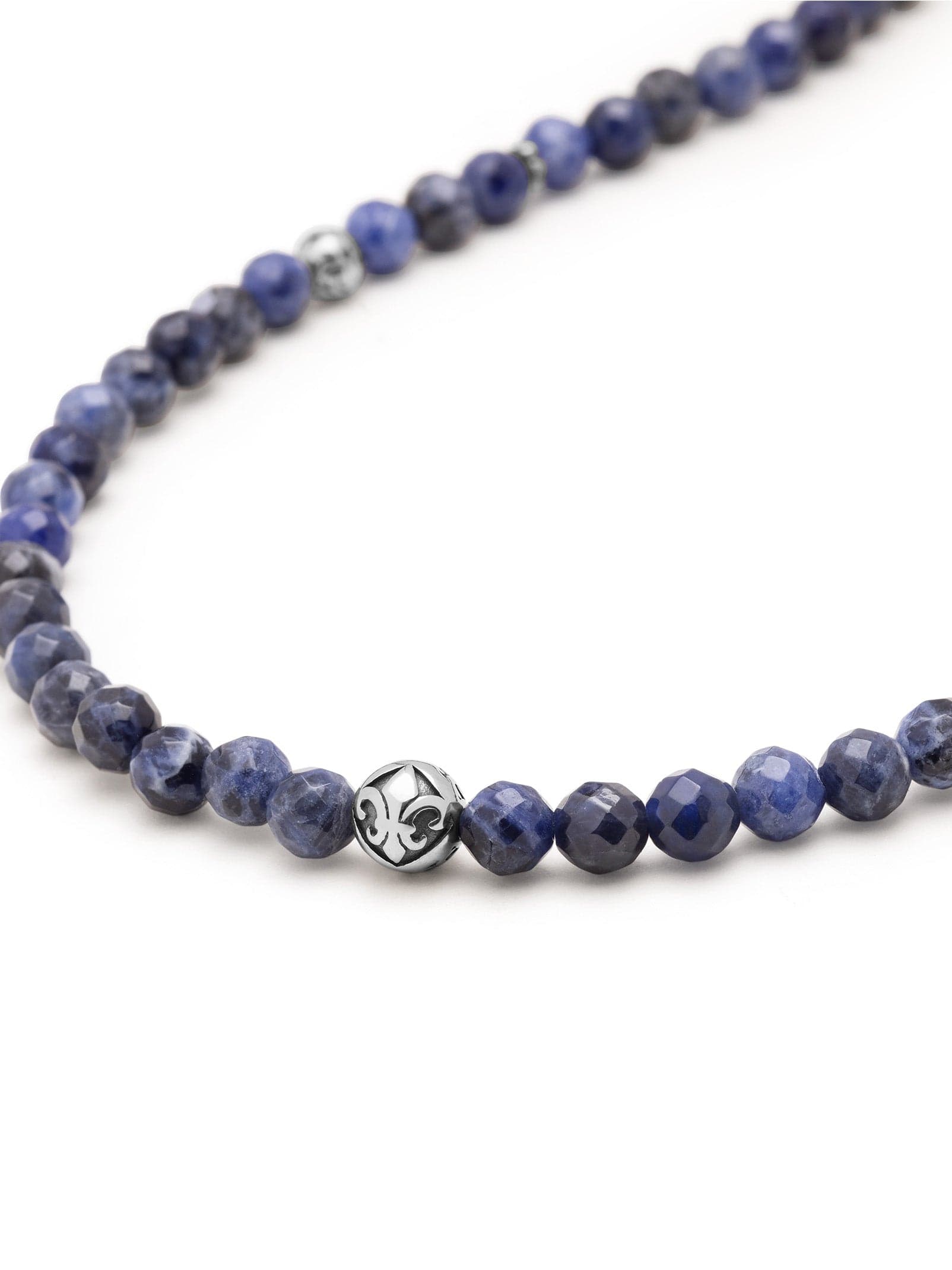 Nialaya Men's Necklace Beaded Necklace with Faceted Dumortierite and Silver 24 Inches / 60.96 cm MNEC_286
