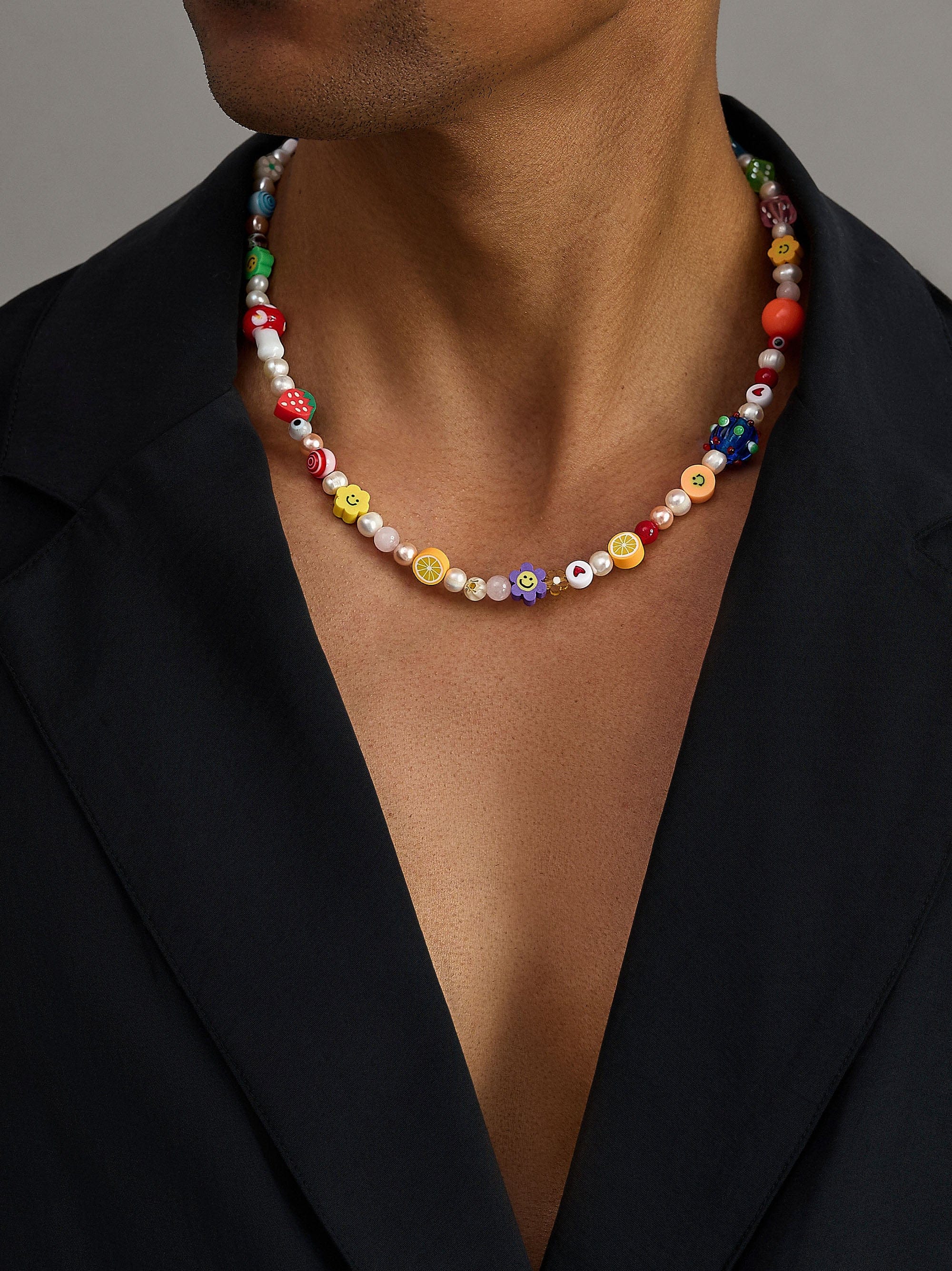 Nialaya Men's Necklace Berry Pearl Necklace with Assorted Beads Berry Pearl Necklace with Assorted Beads 20 Inches / 50.8 cm MNEC_346