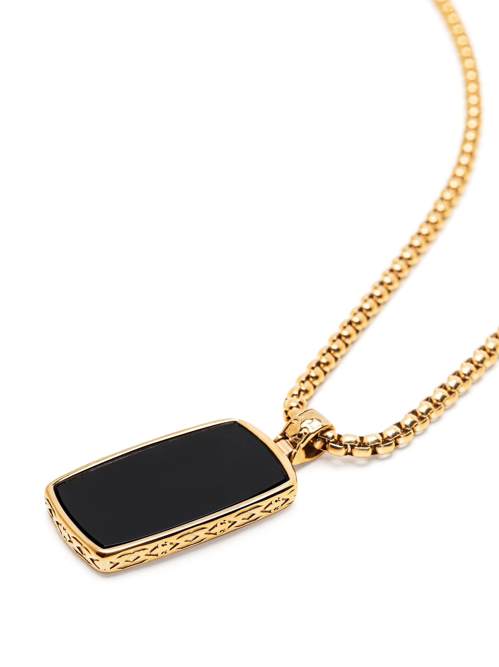 Nialaya Men's Necklace Black Onyx Dog Tag Necklace in Gold Black Onyx Dog Tag Necklace in Gold