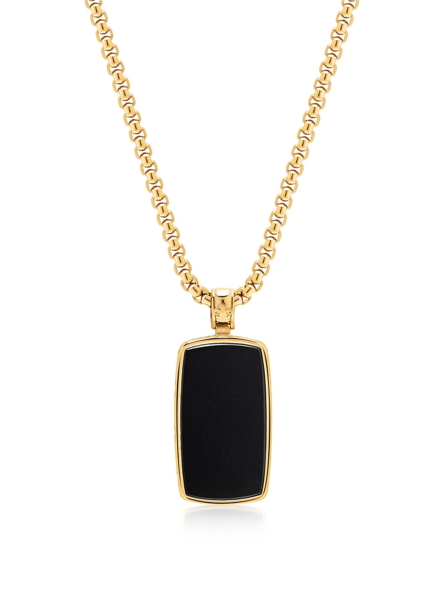 Black Onyx Dog Tag Necklace in Gold