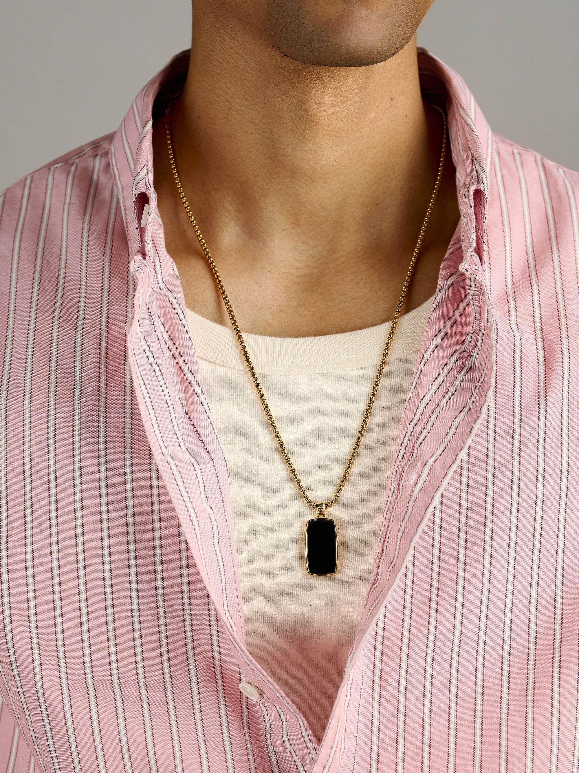 Nialaya Men's Necklace Black Onyx Dog Tag Necklace in Gold Black Onyx Dog Tag Necklace in Gold