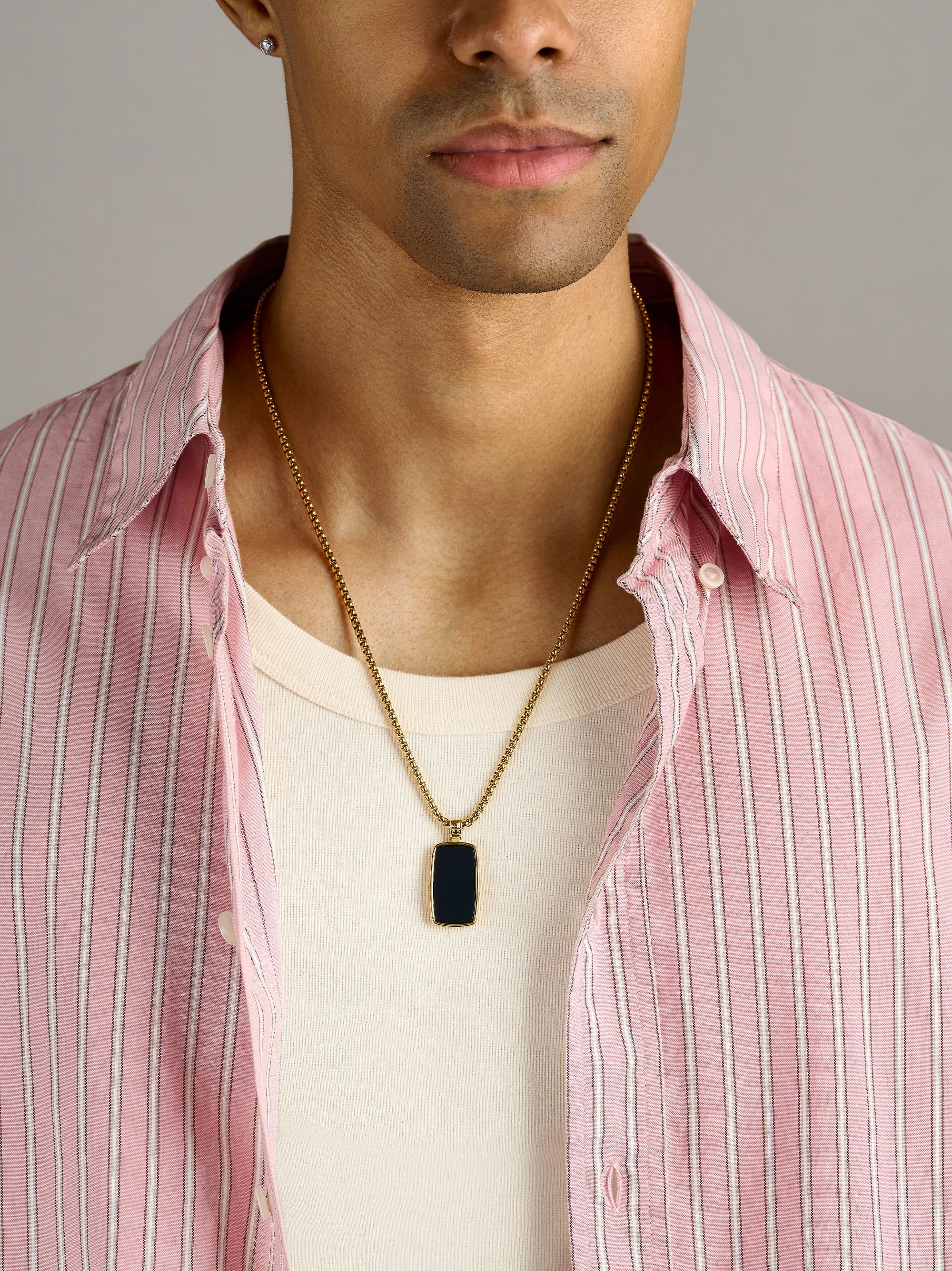 Nialaya Men's Necklace Black Onyx Dog Tag Necklace in Gold Black Onyx Dog Tag Necklace in Gold