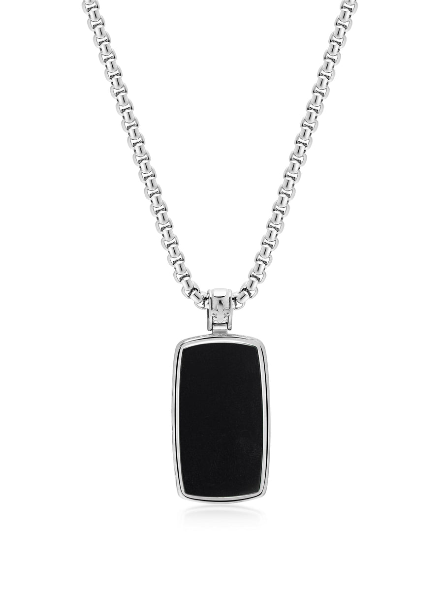 Black Onyx Dog Tag Necklace in Silver